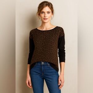 Sanctuary Anthropologie Leopard Print Long Sleeve Sweater Top - Medium